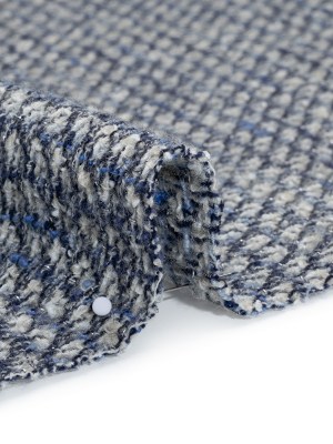 Metallic Wool Blend Tweed Boucle Made in Italy – Blue, Gray and Silver Metallic Wool Blend Tweed Boucle Made in Italy – Blue, Gray and Silver