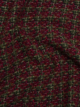 Metallic Wool Blend Tweed Twill Made in Italy – Olive Green, Dark Red and Gold Checks Metallic Wool Blend Tweed Twill Made in Italy – Olive Green, Dark Red and Gold Checks