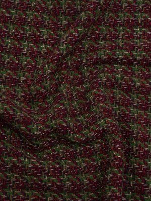 Metallic Wool Blend Tweed Twill Made in Italy – Bright Green, Burgundy and Gold Checks Metallic Wool Blend Tweed Twill Made in Italy – Bright Green, Burgundy and Gold Checks