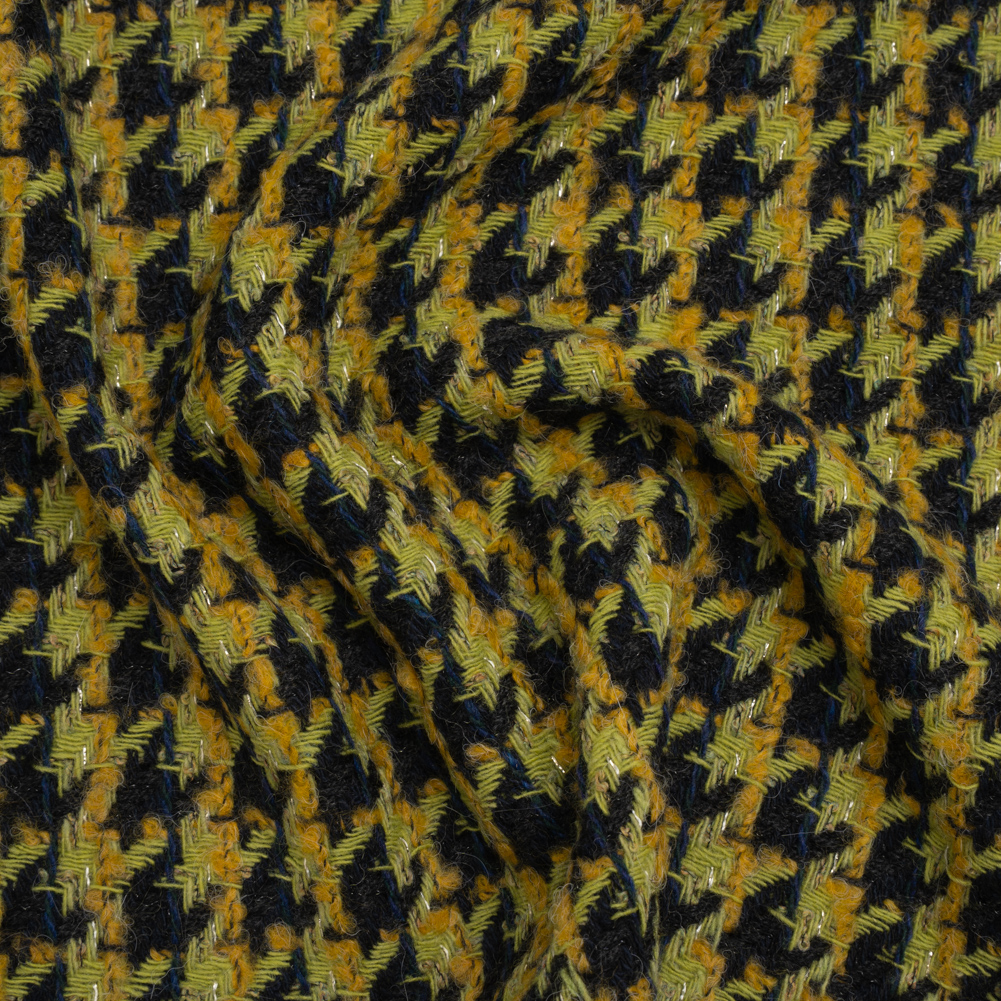 Metallic Wool Blend Tweed Boucle Twill Made in Italy – Forest Green, Lime and Mustard Yellow Houndstooth Metallic Wool Blend Tweed Boucle Twill Made in Italy – Forest Green, Lime and Mustard Yellow Houndstooth