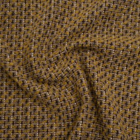 Metallic Tweedy Wool Blend Boucle Woven Made in Italy – Mustard Yellow, Brown and Gold Metallic Tweedy Wool Blend Boucle Woven Made in Italy – Mustard Yellow, Brown and Gold