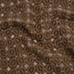 Heavily Embroidered Polyester Crinkled Chiffon – Pink and Brown Flower Dots Heavily Embroidered Polyester Crinkled Chiffon – Pink and Brown Flower Dots
