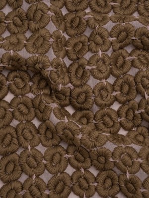 Heavily Embroidered Polyester Crinkled Chiffon – Pink and Brown Flower Dots Heavily Embroidered Polyester Crinkled Chiffon – Pink and Brown Flower Dots