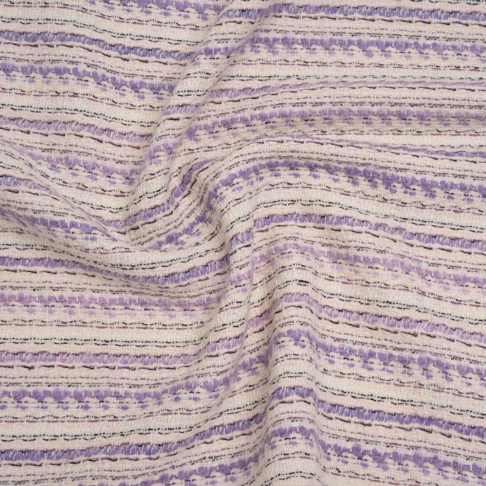 Wool Blend Tweed Made in Italy – Cream, Pale Pink and Lavender Stripes Wool Blend Tweed Made in Italy – Cream, Pale Pink and Lavender Stripes