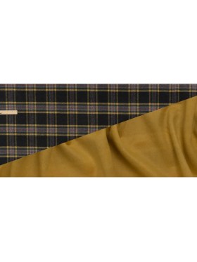 Brushed Wool Double Cloth Coating – Yellow Ochre, Black and Red Plaid and Yellow Solid – Deadstock Brushed Wool Double Cloth Coating – Yellow Ochre, Black and Red Plaid and Yellow Solid – Deadstock