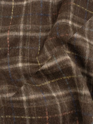 Brushed Wool Double Cloth Coating – Brown, Cream and Blue Plaid – Deadstock Brushed Wool Double Cloth Coating – Brown, Cream and Blue Plaid – Deadstock