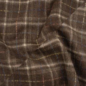 Brushed Wool Double Cloth Coating – Brown, Cream and Blue Plaid – Deadstock Brushed Wool Double Cloth Coating – Brown, Cream and Blue Plaid – Deadstock