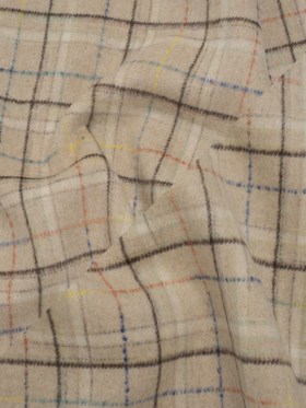 Brushed Wool Double Cloth Coating – Beige, Dark Brown and Blue Plaid – Deadstock Brushed Wool Double Cloth Coating – Beige, Dark Brown and Blue Plaid – Deadstock