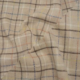 Brushed Wool Double Cloth Coating – Beige, Dark Brown and Blue Plaid – Deadstock Brushed Wool Double Cloth Coating – Beige, Dark Brown and Blue Plaid – Deadstock
