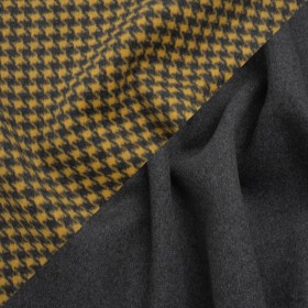 Brushed Wool Double Cloth Coating – Yellow and Gray Houndstooth and Charcoal Heathered – Deadstock Brushed Wool Double Cloth Coating – Yellow and Gray Houndstooth and Charcoal Heathered – Deadstock
