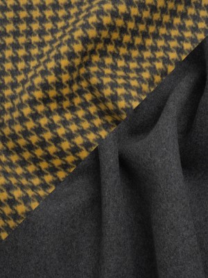 Brushed Wool Double Cloth Coating – Yellow and Gray Houndstooth and Charcoal Heathered – Deadstock Brushed Wool Double Cloth Coating – Yellow and Gray Houndstooth and Charcoal Heathered – Deadstock