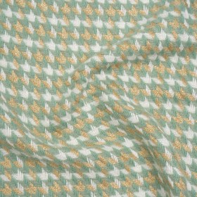 Metallic Wool and Acrylic Tweed Twill – Mint Green, Gold and White Geometric – Deadstock Metallic Wool and Acrylic Tweed Twill – Mint Green, Gold and White Geometric – Deadstock