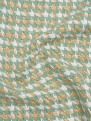 Metallic Wool and Acrylic Tweed Twill – Mint Green, Gold and White Geometric – Deadstock Metallic Wool and Acrylic Tweed Twill – Mint Green, Gold and White Geometric – Deadstock