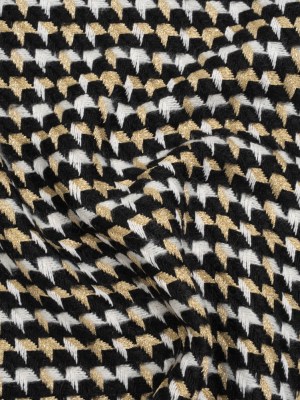 Metallic Wool and Acrylic Tweed Twill – Black, Gold and White Geometric – Deadstock Metallic Wool and Acrylic Tweed Twill – Black, Gold and White Geometric – Deadstock