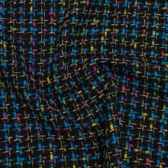 Metallic Acrylic and Wool Tweed – Black, Turquoise Blue and Gold – Deadstock Metallic Acrylic and Wool Tweed – Black, Turquoise Blue and Gold – Deadstock