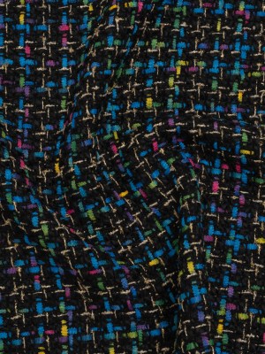 Metallic Acrylic and Wool Tweed – Black, Turquoise Blue and Gold – Deadstock Metallic Acrylic and Wool Tweed – Black, Turquoise Blue and Gold – Deadstock