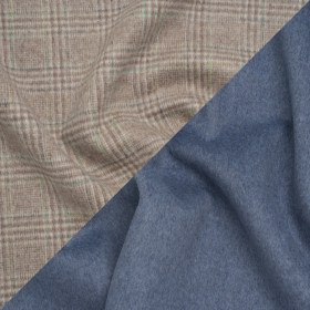Brushed Wool Double Cloth Coating – Beige, Brown and Green Glen Plaid and Muted Blue Heathered – Deadstock Brushed Wool Double Cloth Coating – Beige, Brown and Green Glen Plaid and Muted Blue Heathered – Deadstock
