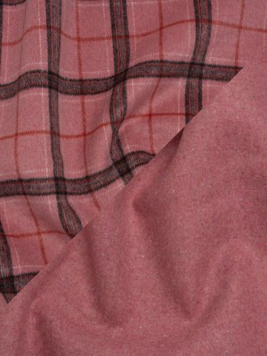 Brushed Wool Double Cloth Coating – Strawberry Pink, Charcoal and Red Plaid and Pink Heathered – Deadstock Brushed Wool Double Cloth Coating – Strawberry Pink, Charcoal and Red Plaid and Pink Heathered – Deadstock