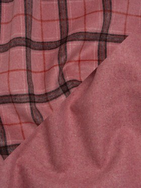 Brushed Wool Double Cloth Coating – Strawberry Pink, Charcoal and Red Plaid and Pink Heathered – Deadstock Brushed Wool Double Cloth Coating – Strawberry Pink, Charcoal and Red Plaid and Pink Heathered – Deadstock