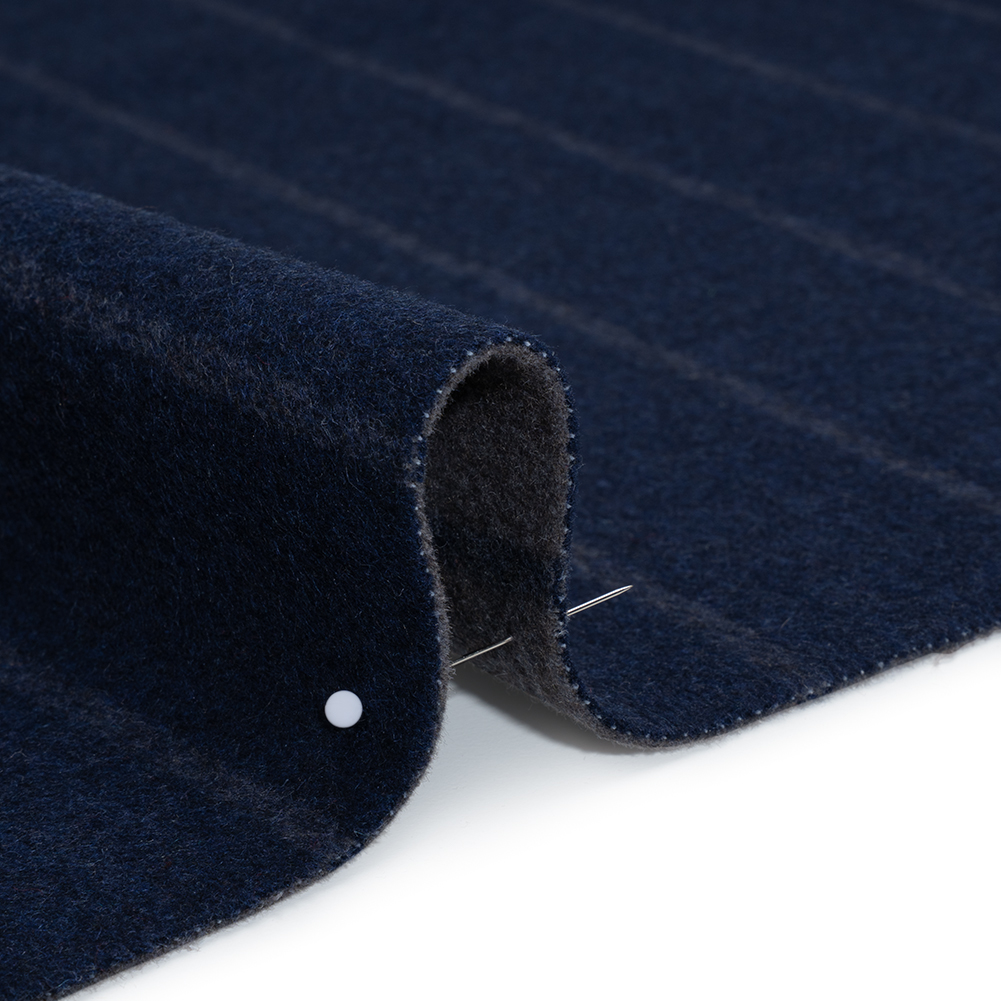 Brushed Wool Double Cloth Coating - Navy Blue and Gray Chalk Stripes - Deadstock