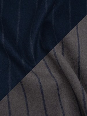 Brushed Wool Double Cloth Coating – Navy Blue and Gray Chalk Stripes – Deadstock Brushed Wool Double Cloth Coating – Navy Blue and Gray Chalk Stripes – Deadstock
