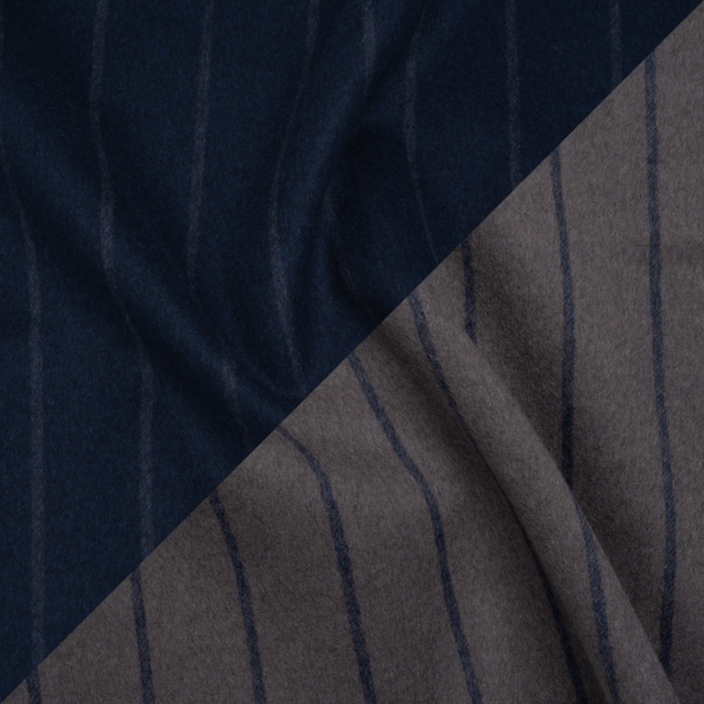 Brushed Wool Double Cloth Coating – Navy Blue and Gray Chalk Stripes – Deadstock Brushed Wool Double Cloth Coating – Navy Blue and Gray Chalk Stripes – Deadstock
