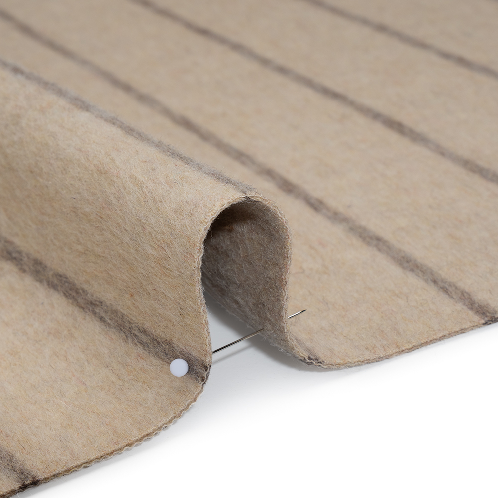 Brushed Wool Double Cloth Coating - Beige and Taupe Chalk Stripes - Deadstock
