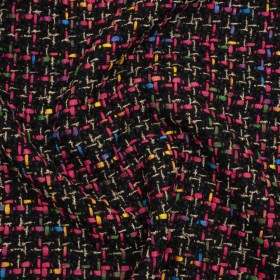 Metallic Acrylic and Wool Tweed – Black, Hot Pink and Gold – Deadstock Metallic Acrylic and Wool Tweed – Black, Hot Pink and Gold – Deadstock