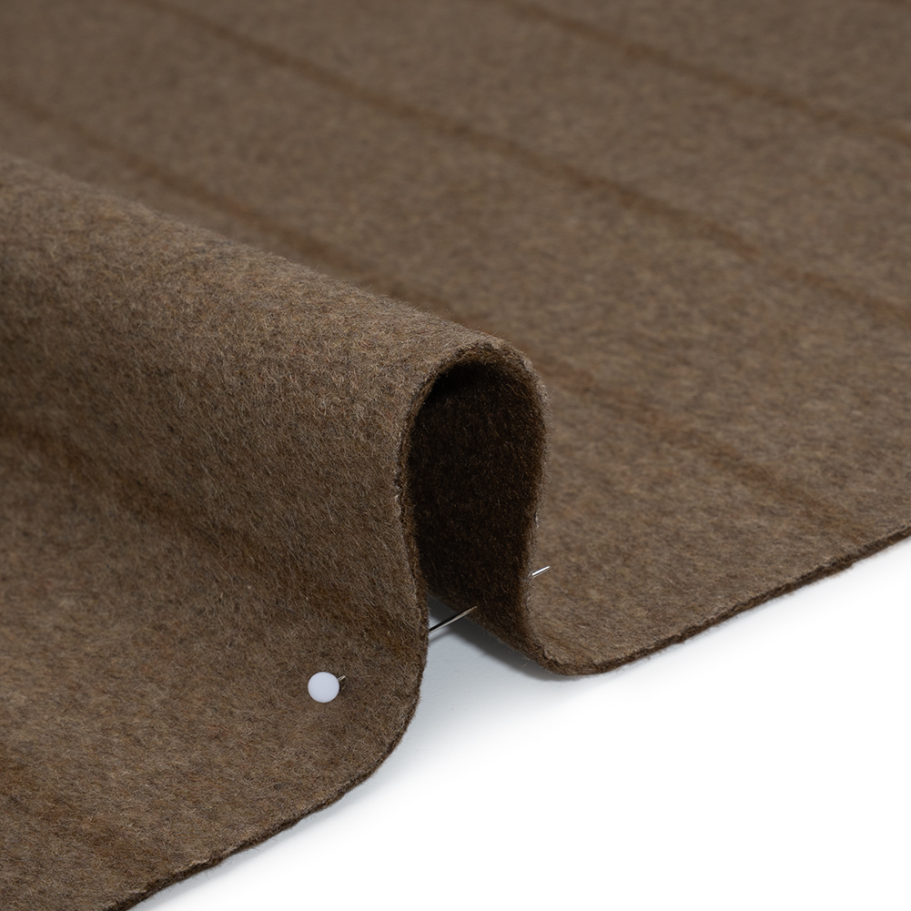 Brushed Wool Double Cloth Coating - Taupe and Warm Brown Chalk Stripes - Deadstock