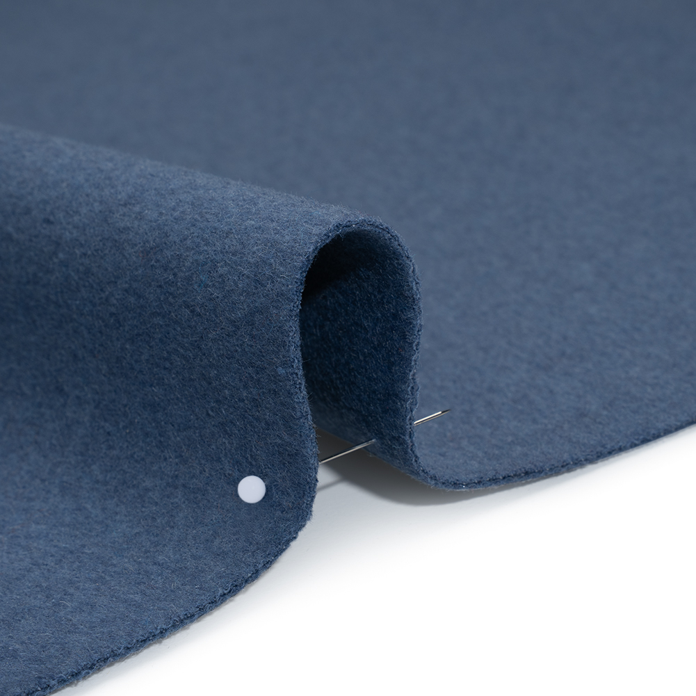 Brushed Wool Blend Double Cloth Coating - Denim Blue - Deadstock