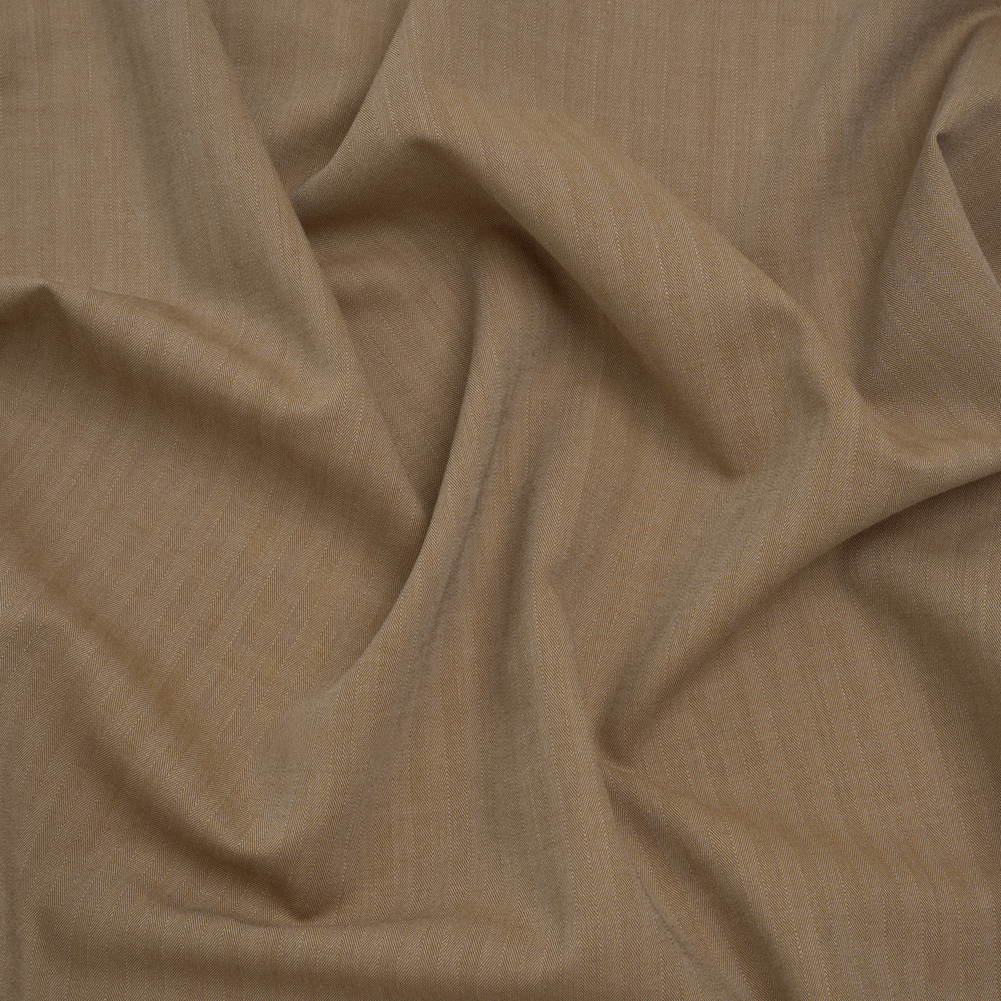 Wool and Cotton Herringbone Twill Suiting Made in Italy – Tan Stripes – Deadstock Wool and Cotton Herringbone Twill Suiting Made in Italy – Tan Stripes – Deadstock