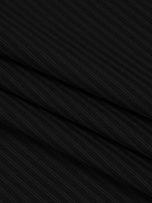 Wool Twill Suiting Made in Italy – Black on Black Stripes – Deadstock Wool Twill Suiting Made in Italy – Black on Black Stripes – Deadstock