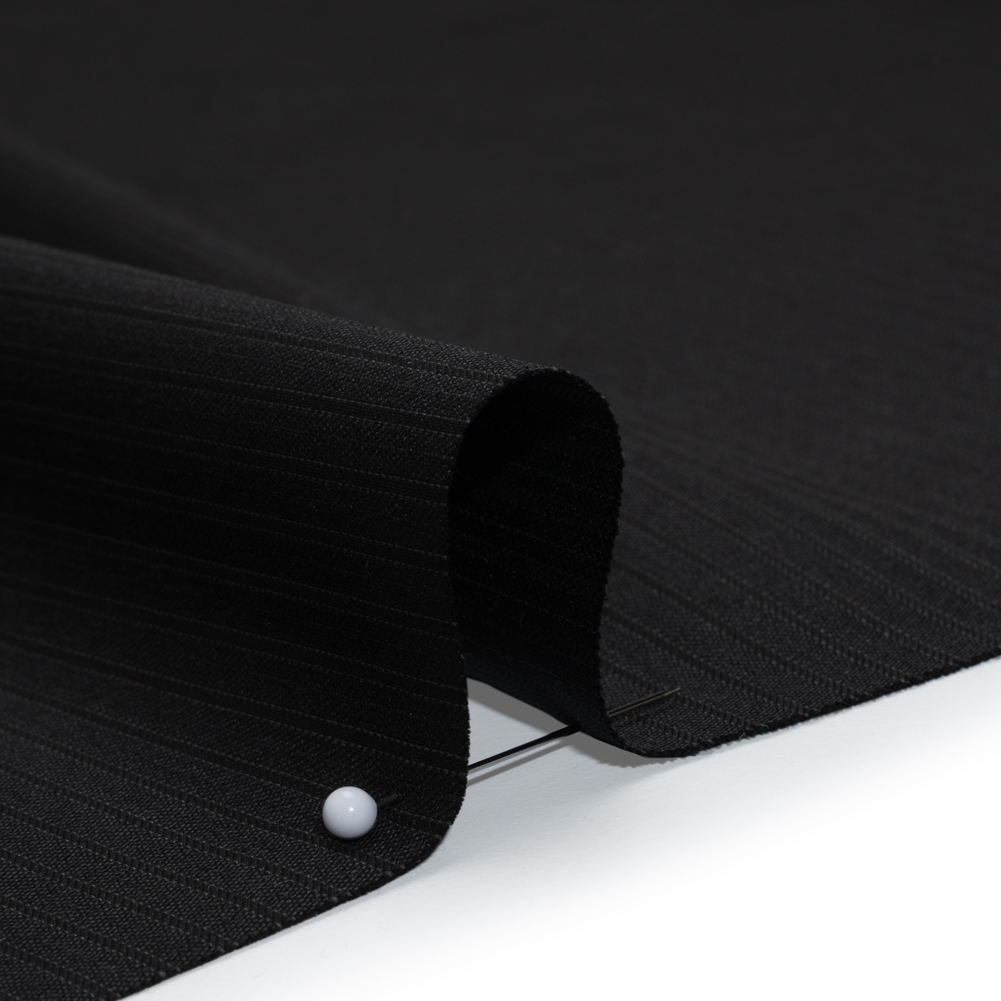 Wool Twill Suiting Made in Italy - Black on Black Stripes - Deadstock