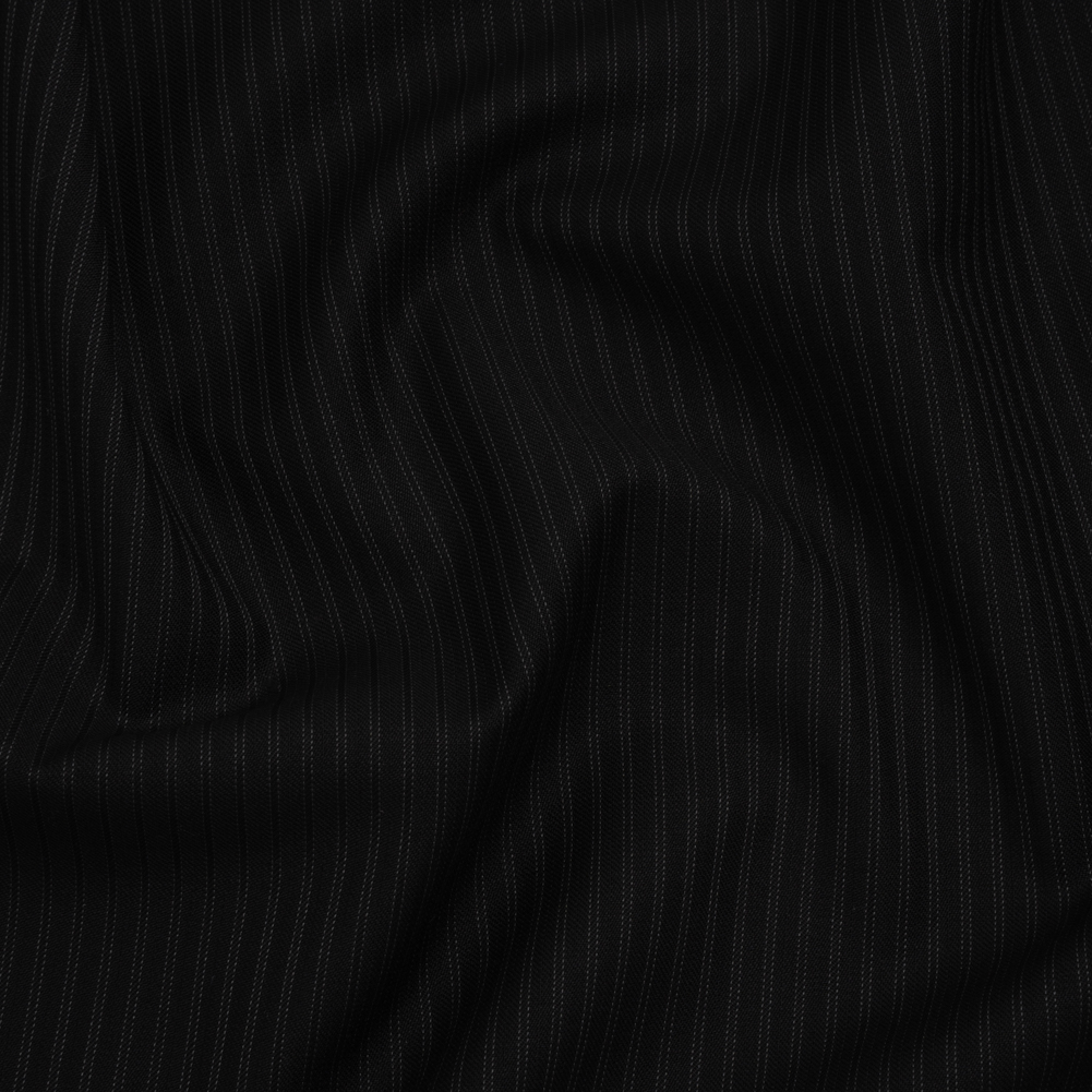 Wool Twill Suiting Made in Italy – Black on Black Stripes – Deadstock Wool Twill Suiting Made in Italy – Black on Black Stripes – Deadstock