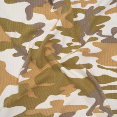 Stretch Cotton 2×2 Rib Knit Print – Cream, Beige and Olive Camouflage – Deadstock Stretch Cotton 2×2 Rib Knit Print – Cream, Beige and Olive Camouflage – Deadstock