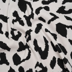 Stretch Cotton 2×2 Rib Knit Print – Black and White Big Leopard Spots – Deadstock Stretch Cotton 2×2 Rib Knit Print – Black and White Big Leopard Spots – Deadstock