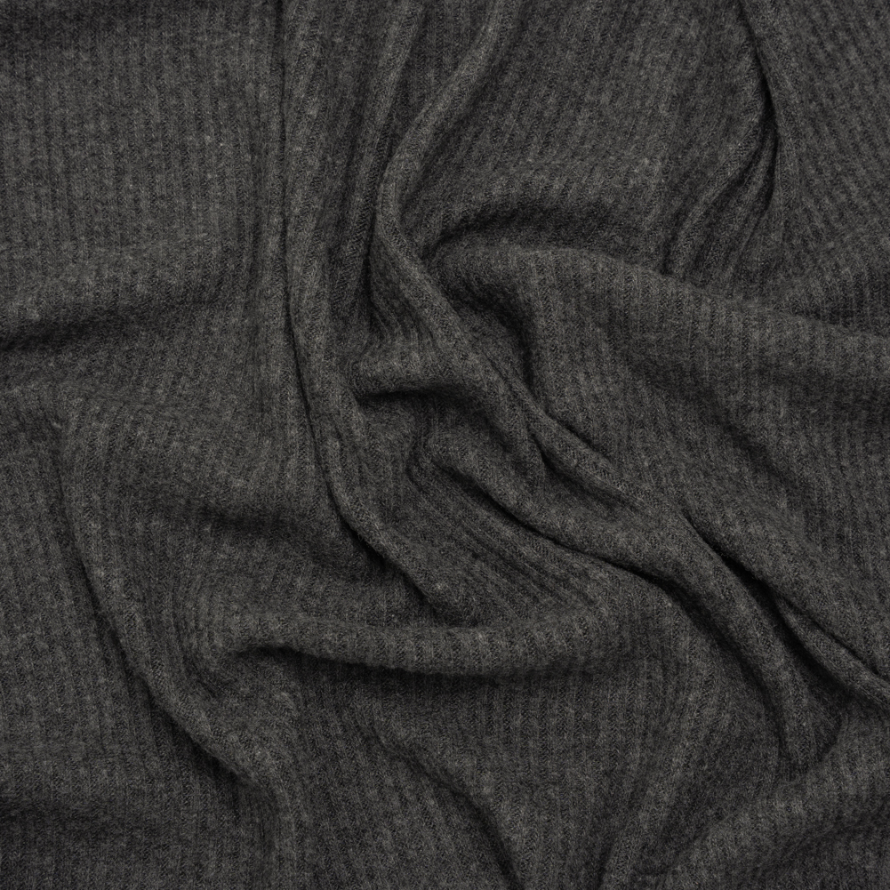 Brushed Cozy Stretch Viscose 2×2 Rib Knit – Anthracite Gray – Deadstock Brushed Cozy Stretch Viscose 2×2 Rib Knit – Anthracite Gray – Deadstock