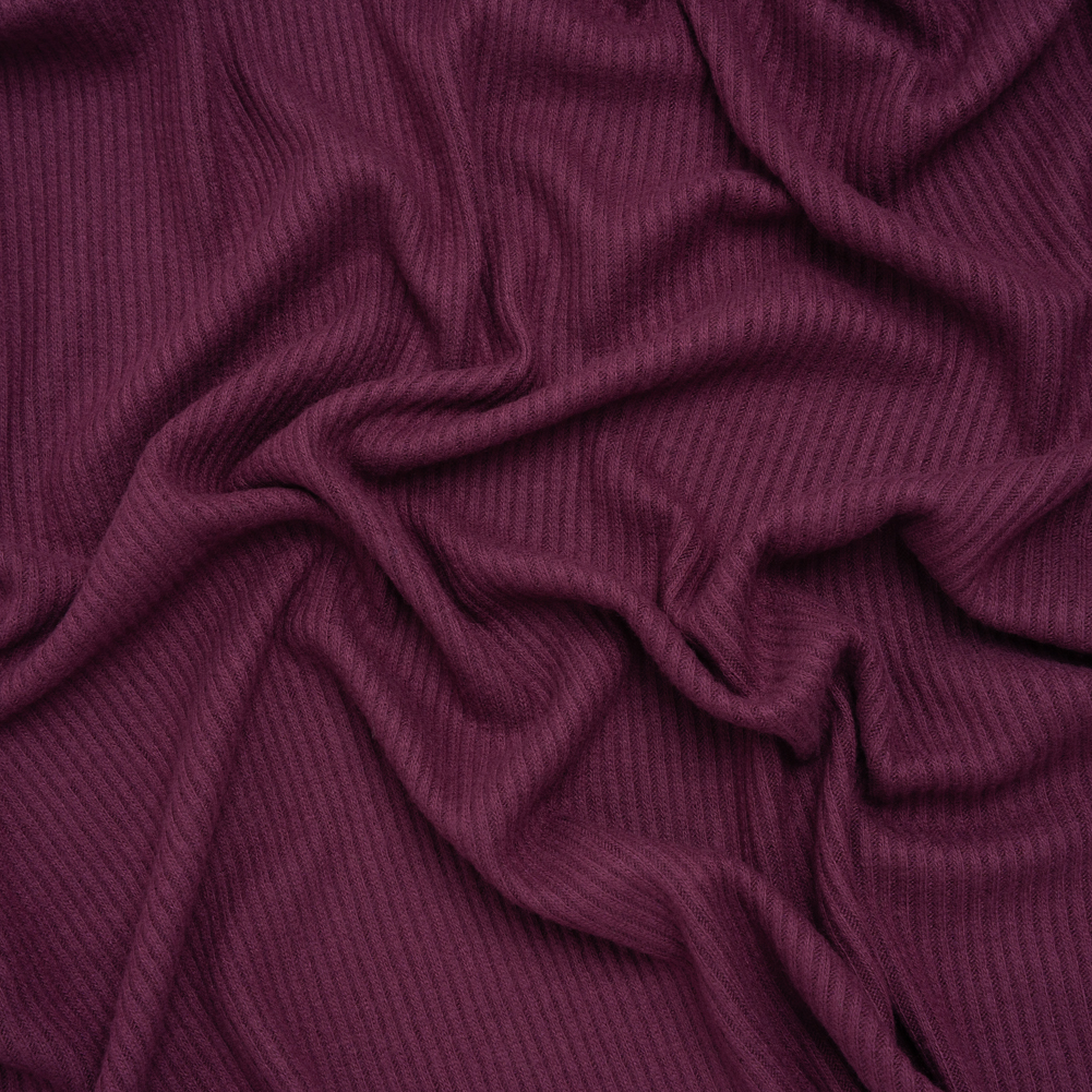 Brushed Cozy Stretch Viscose 2×2 Rib Knit – Plum – Deadstock Brushed Cozy Stretch Viscose 2×2 Rib Knit – Plum – Deadstock