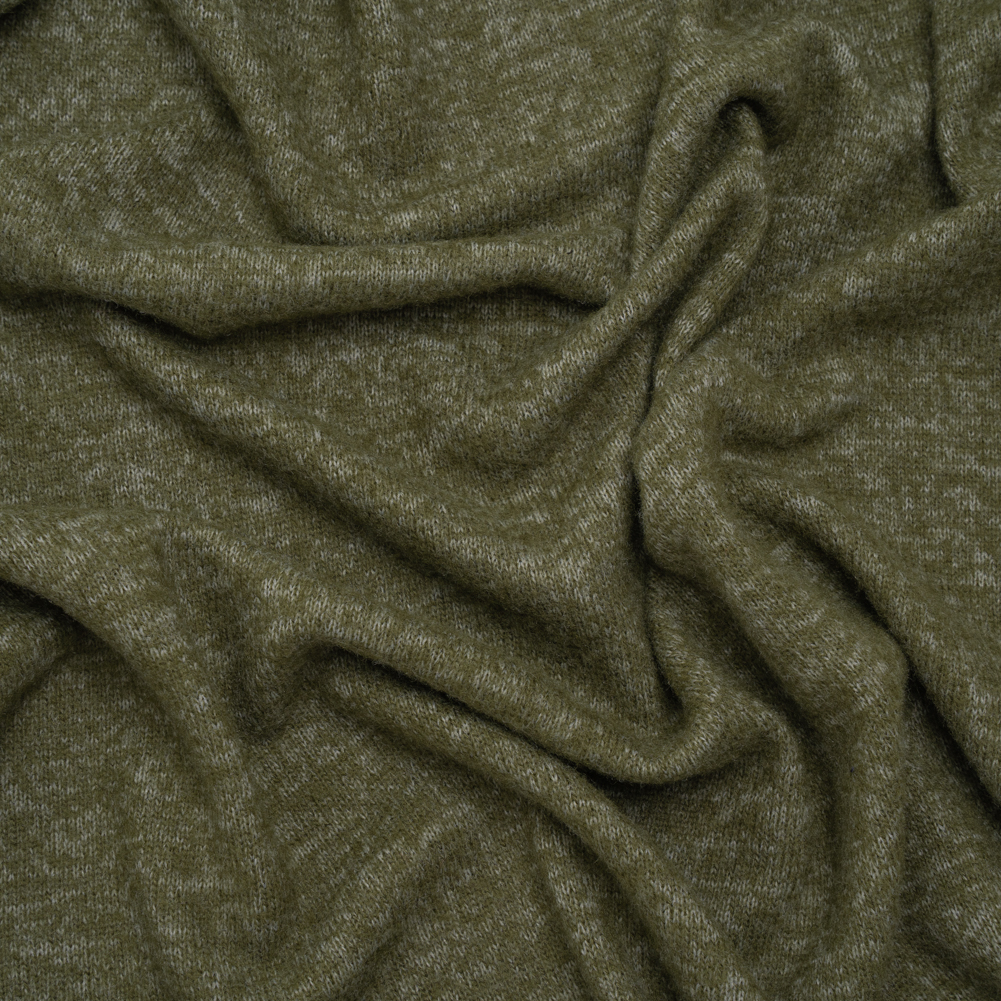 Cozy Brushed Stretch Rayon Sweater Knit – Heathered Moss Green – Deadstock Cozy Brushed Stretch Rayon Sweater Knit – Heathered Moss Green – Deadstock