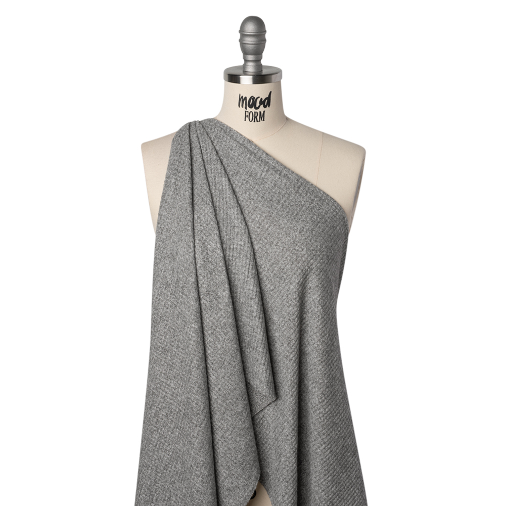 Brushed Stretch Rayon and Polyester Waffle Sweater Knit - Heathered Light Gray - Deadstock