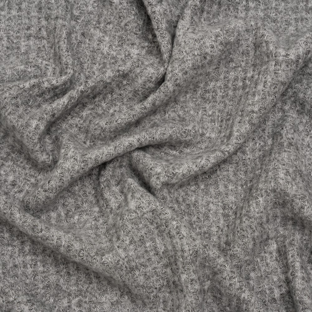 Brushed Stretch Rayon and Polyester Waffle Sweater Knit – Heathered Light Gray – Deadstock Brushed Stretch Rayon and Polyester Waffle Sweater Knit – Heathered Light Gray – Deadstock