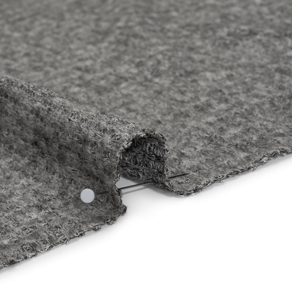 Brushed Stretch Rayon and Polyester Waffle Sweater Knit - Heathered Dark Gray - Deadstock