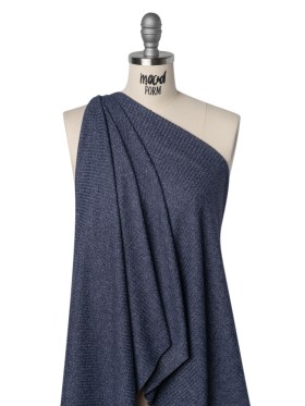 Brushed Stretch Rayon and Polyester Waffle Sweater Knit – Heathered Navy Blue – Deadstock Brushed Stretch Rayon and Polyester Waffle Sweater Knit – Heathered Navy Blue – Deadstock