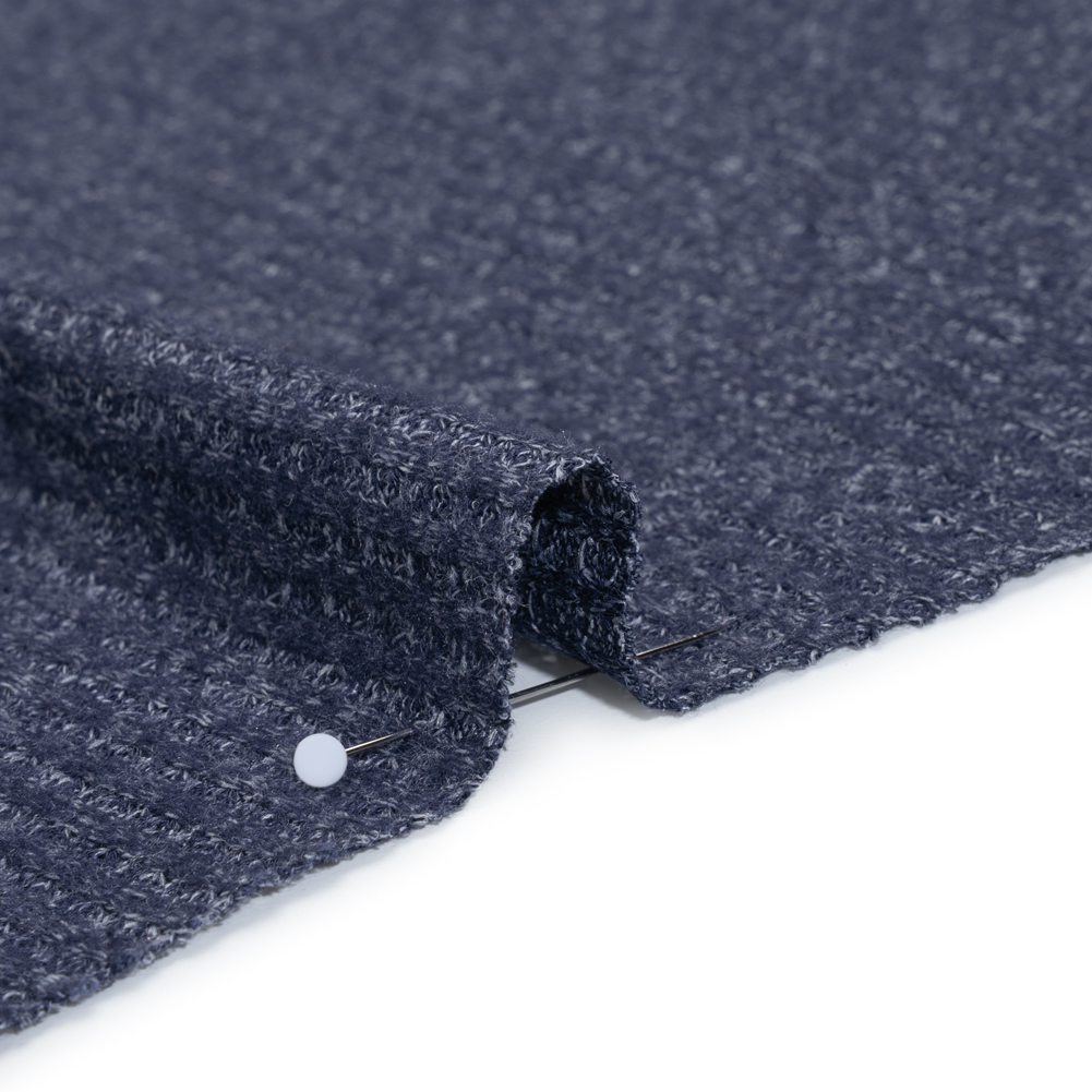 Brushed Stretch Rayon and Polyester Waffle Sweater Knit - Heathered Navy Blue - Deadstock