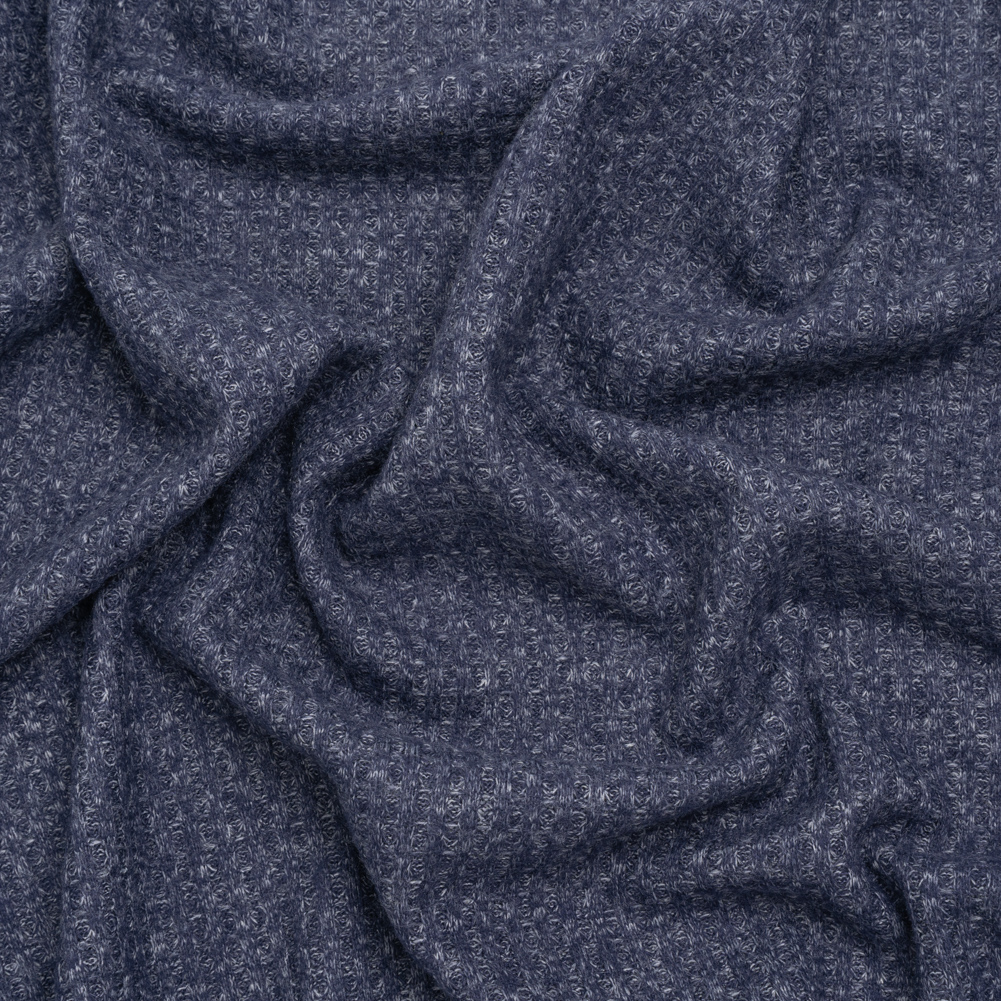 Brushed Stretch Rayon and Polyester Waffle Sweater Knit – Heathered Navy Blue – Deadstock Brushed Stretch Rayon and Polyester Waffle Sweater Knit – Heathered Navy Blue – Deadstock