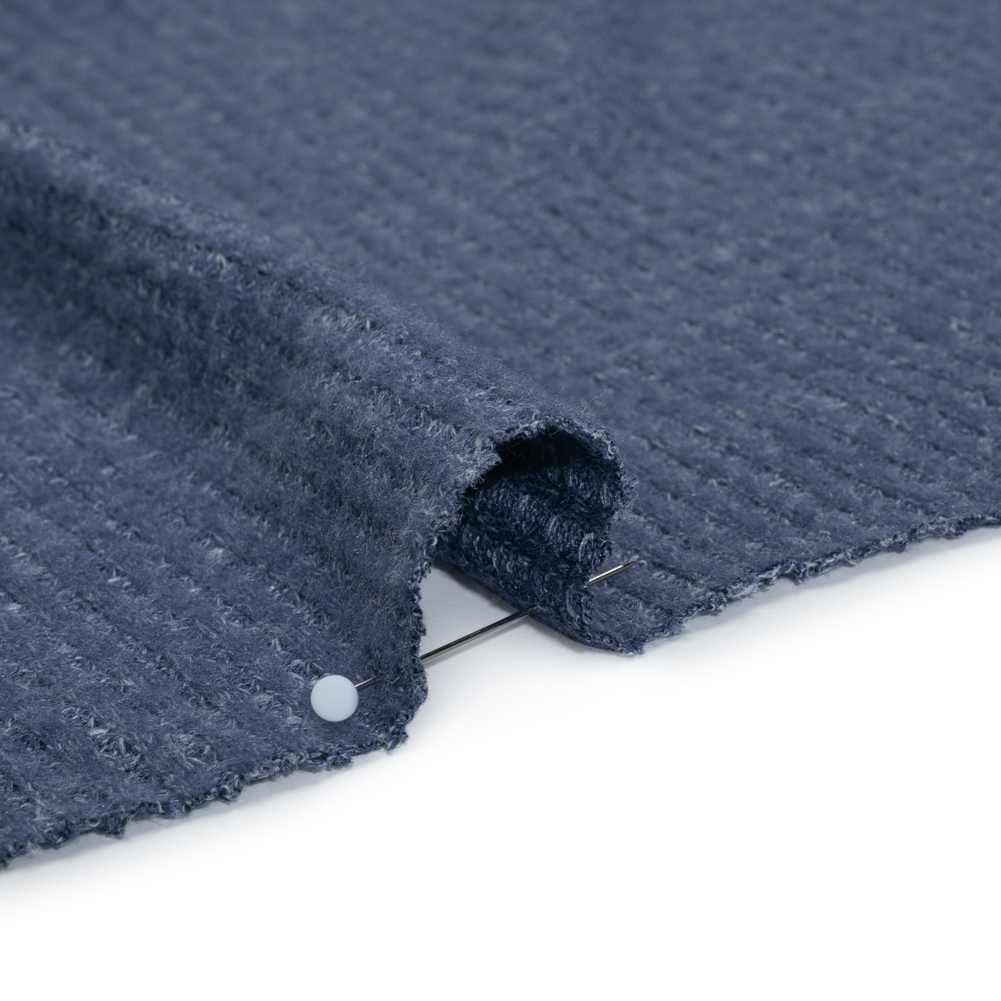 Brushed Stretch Rayon and Polyester Waffle Sweater Knit - Heathered Cadet Blue - Deadstock