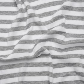 Cotton and Polyester 1×1 Rib Knit – Heathered Gray and White Stripes – Deadstock Cotton and Polyester 1×1 Rib Knit – Heathered Gray and White Stripes – Deadstock