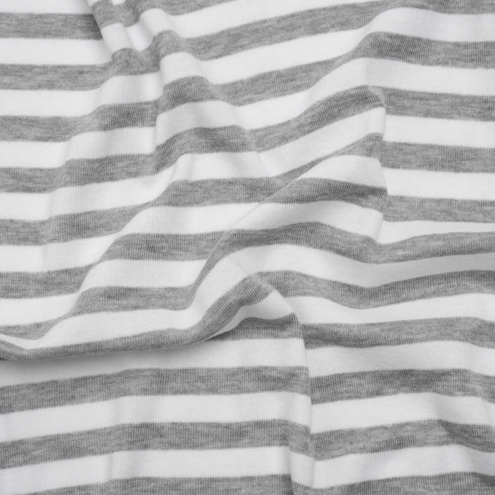 Cotton and Polyester 1×1 Rib Knit – Heathered Gray and White Stripes – Deadstock Cotton and Polyester 1×1 Rib Knit – Heathered Gray and White Stripes – Deadstock