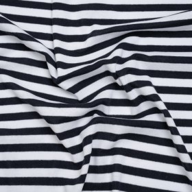 Cotton and Polyester 1×1 Rib Knit – Navy Blue and White Stripes – Deadstock Cotton and Polyester 1×1 Rib Knit – Navy Blue and White Stripes – Deadstock