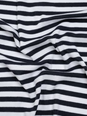 Cotton and Polyester 1×1 Rib Knit – Navy Blue and White Stripes – Deadstock Cotton and Polyester 1×1 Rib Knit – Navy Blue and White Stripes – Deadstock